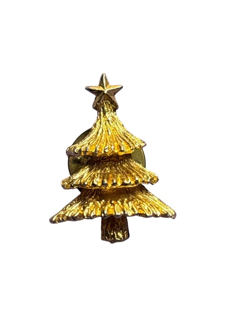 Vintage Goldtone Christmas Tree Lapel tack Pin Textured 1 inch